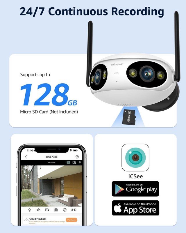 iCSee 8MP POE Security Camera Dual Lens Human Detection Color Night 2-Way Audio gallery
