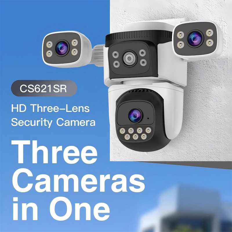 Triple Lens WiFi PTZ Security Camera, Three Cameras in One, Side Cameras with... gallery