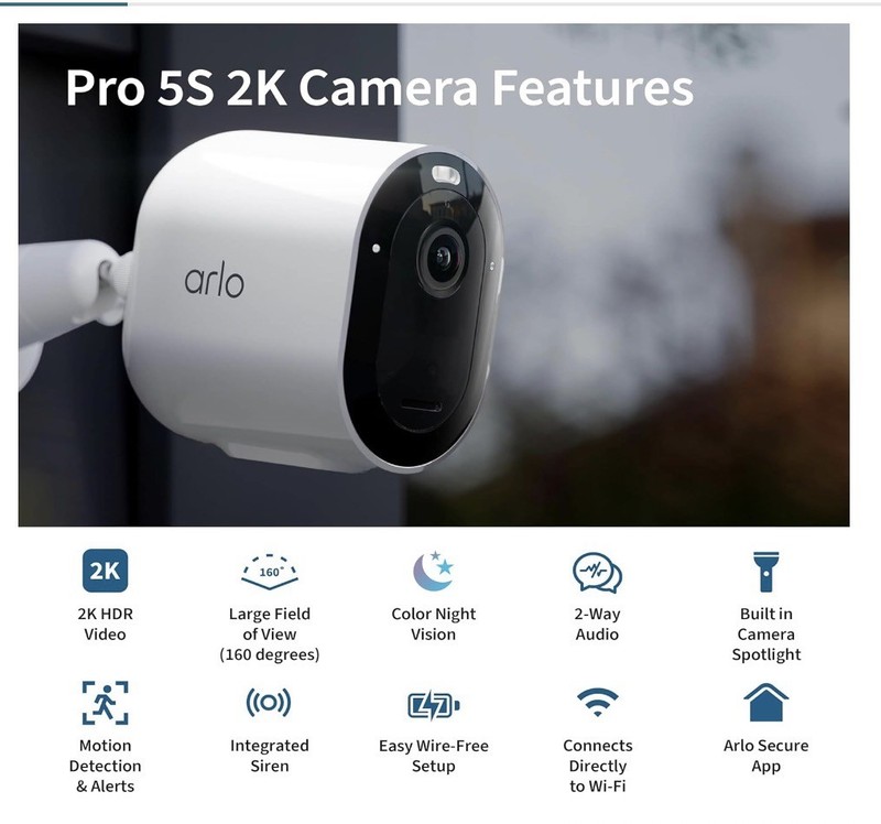 Arlo Pro 5S 2K WireFree Spotlight Security Cameras 4-Pack VMC4460P-100NAS sealed gallery