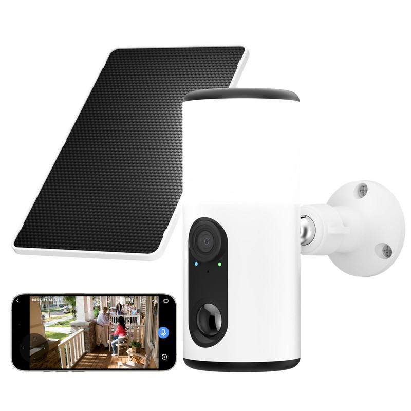 Floodlight with Solar Panel, 4MP Battery Powered Cameras for Home , 2 Way Aud…