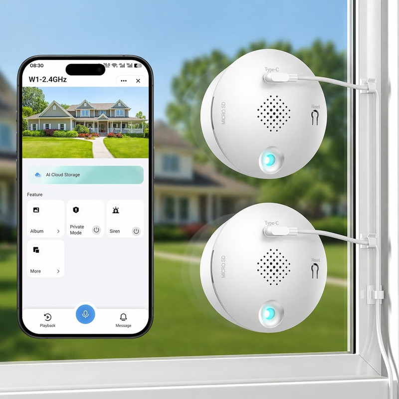2K Indoor/Outdoor Window Security Cameras with Night Vision & Motion Detection