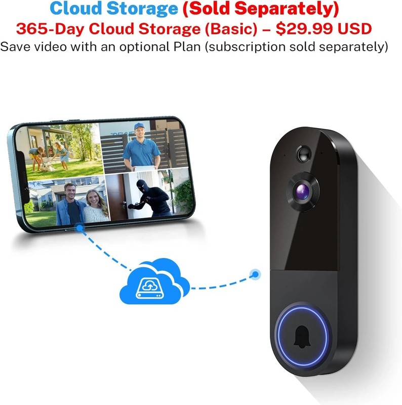 Wireless Video Doorbell Camera with Receiver, AI Human Detection, 2-Way Talk, Ni gallery