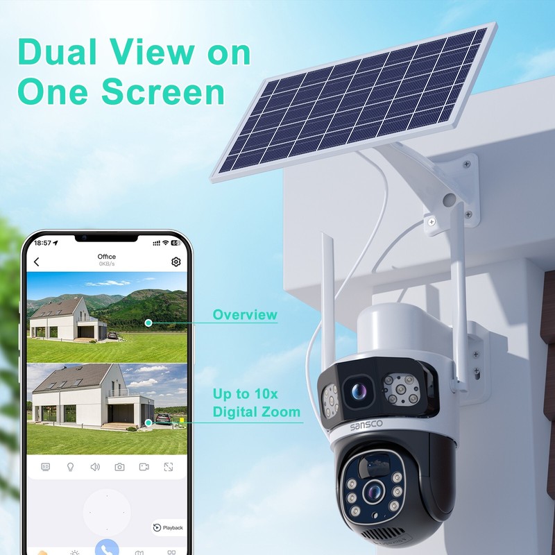 5PCS 4MP Solar Wireless Security Camera WiFi PTZ Dual Lens 2-Way Audio gallery