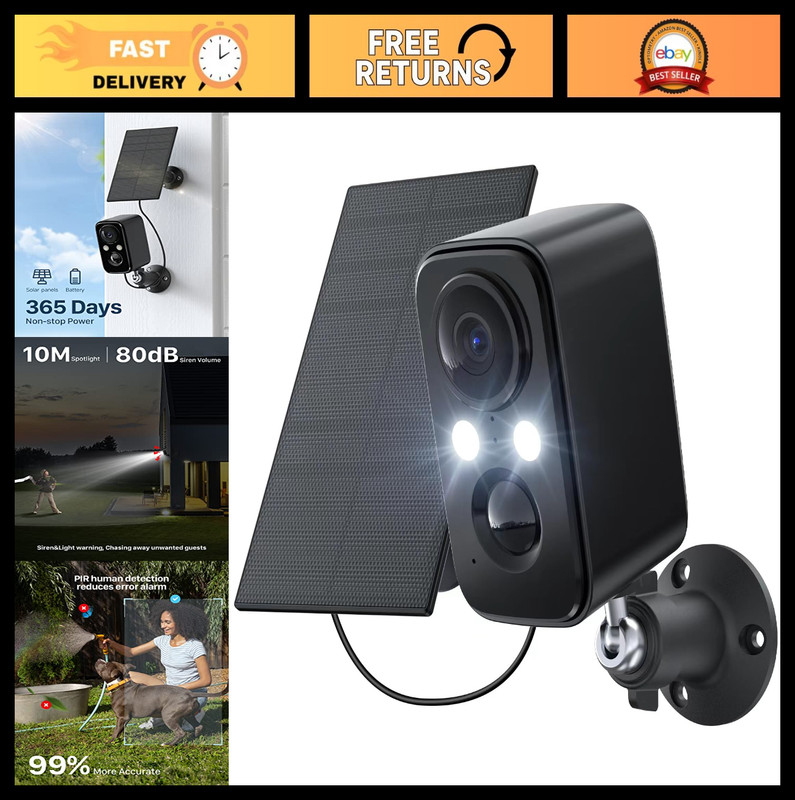 Wireless Outdoor Security Cameras – WiFi Solar Battery Surveillance Kit, Night V
