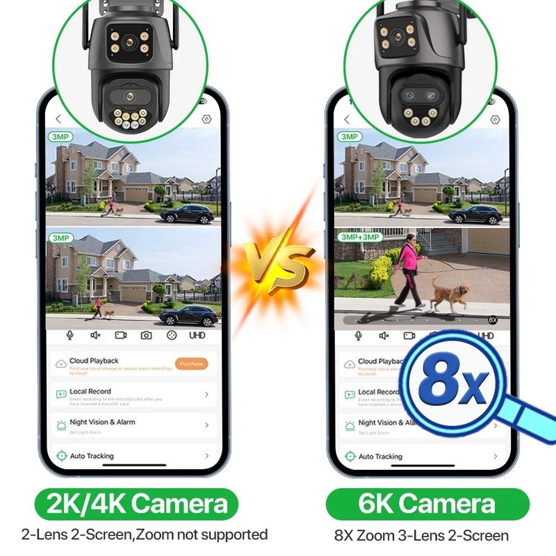 6K 9MP Outdoor WiFi Camera 3-Lens Auto Tracking Dual Screen Security PTZ Cam gallery