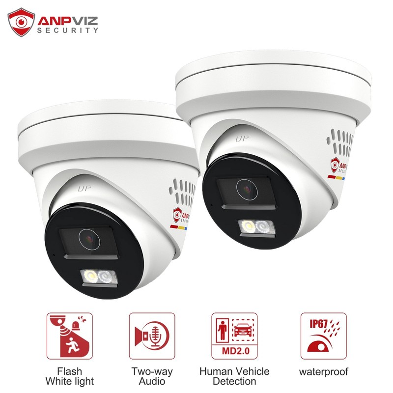 Anpviz 2PCS 5MP Active Deterrence IP Security Camera Outdoor 2-Way Audio IP67