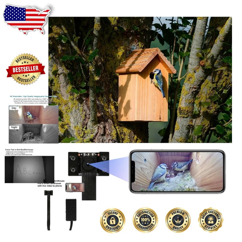 Easy-Install WiFi Birdhouse Camera with Night Vision and Motion Detection