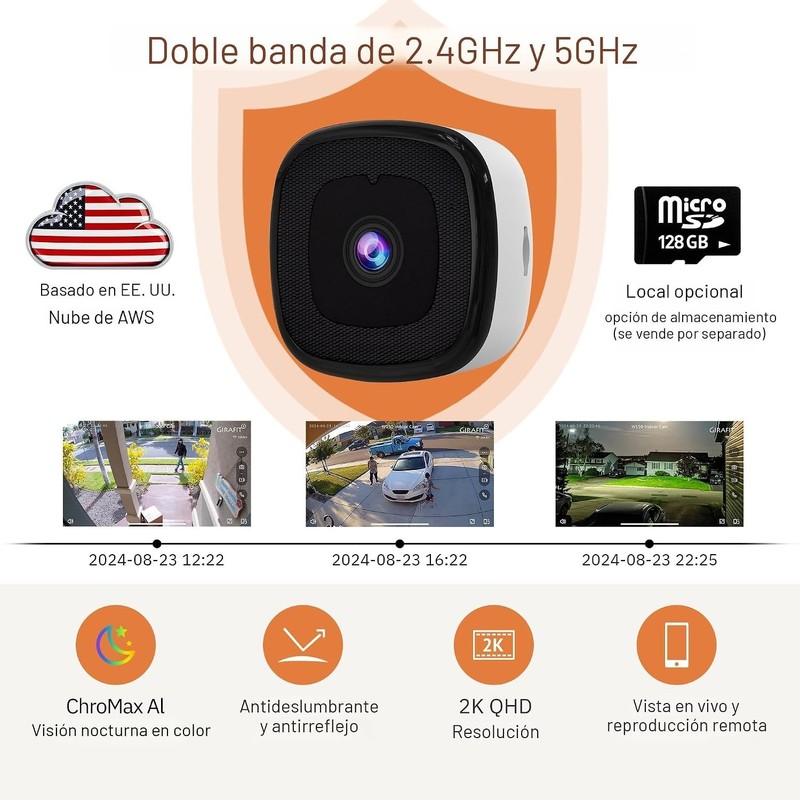Girafit Window Security Camera White 3MP 2K AI Motion Color Night Vision 2-Pack gallery