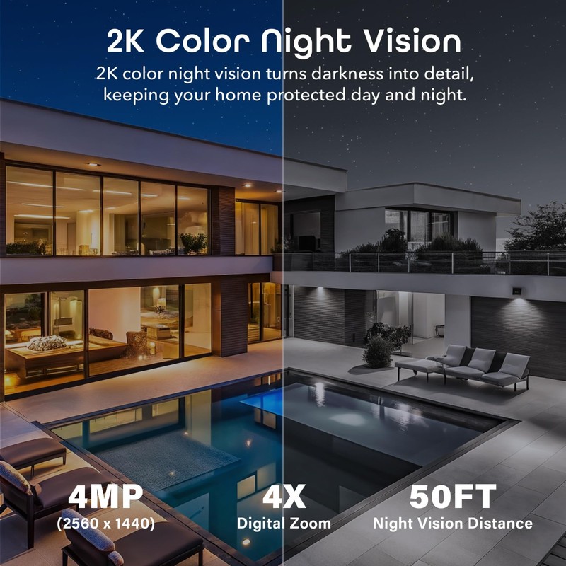4MP Smart Outdoor Security Camera, 2K Ultra HD Wi-Fi, Color Night Vision, 2-Way gallery