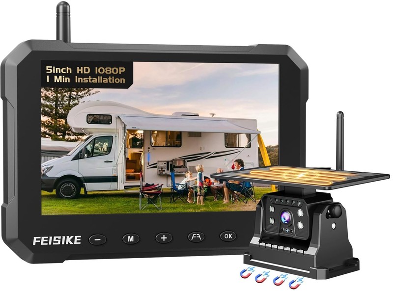 Wireless Magnetic Solar Backup Camera, 5" 1080P, Easy Install, 150° Wide Angle, gallery