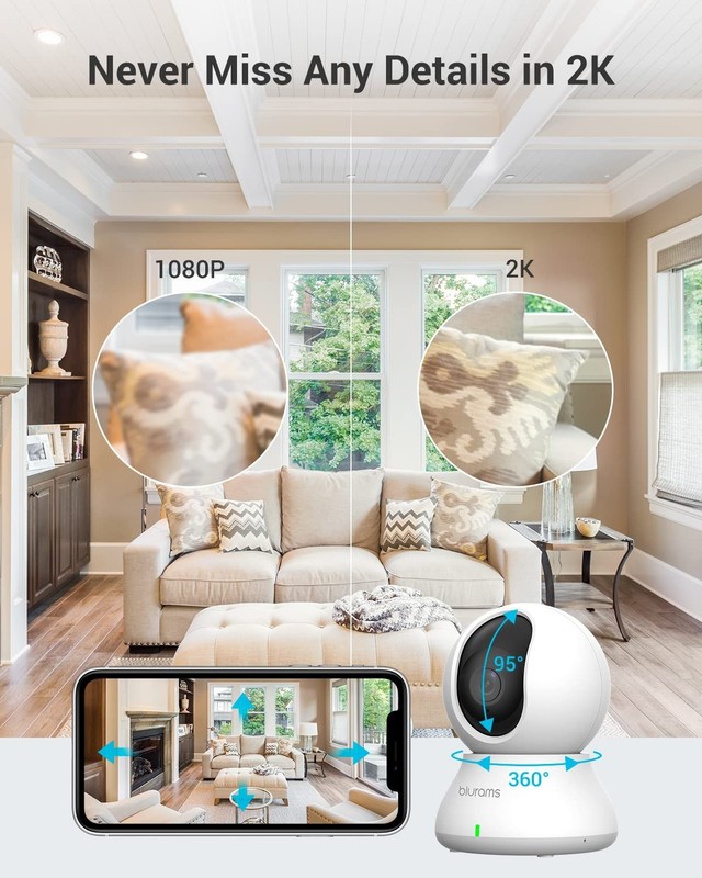 2-Pack 5G Home Security Cameras, 2K Pet Cam, 360° PTZ, Dual-Band WiFi, Night Vis gallery