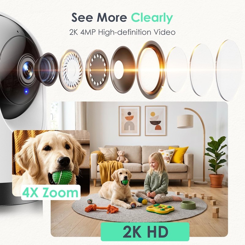 2K 360° Indoor Security Camera - Wi-Fi Baby & Pet Monitor, Motion Tracking, Nigh gallery