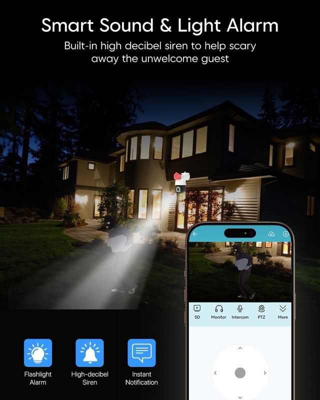 Outdoor Security Camera 3MP 2K Color Night Vision 360° PTZ Auto Tracking - WiFi gallery