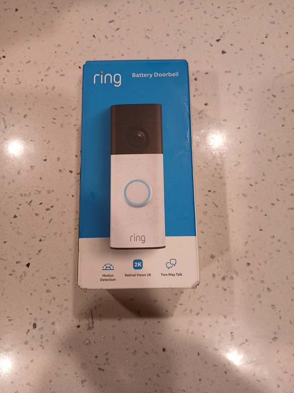 Ring Battery Doorbell newest model Retinal 2K W/ wide-angle video Speckled White gallery