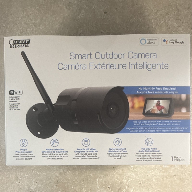 Feit Electric Smart Outdoor Camera Wi-Fi 1080p Night Vision Motion Audio Black