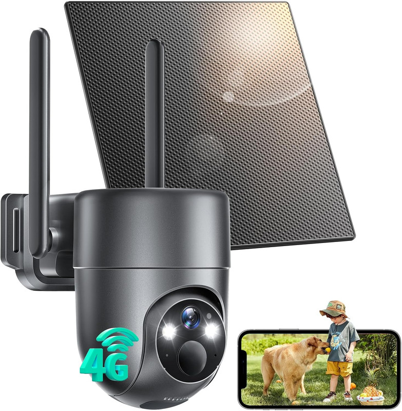 4G LTE Cellular Security Camera Wireless Outdoor, No Wifi Security Camera Solar