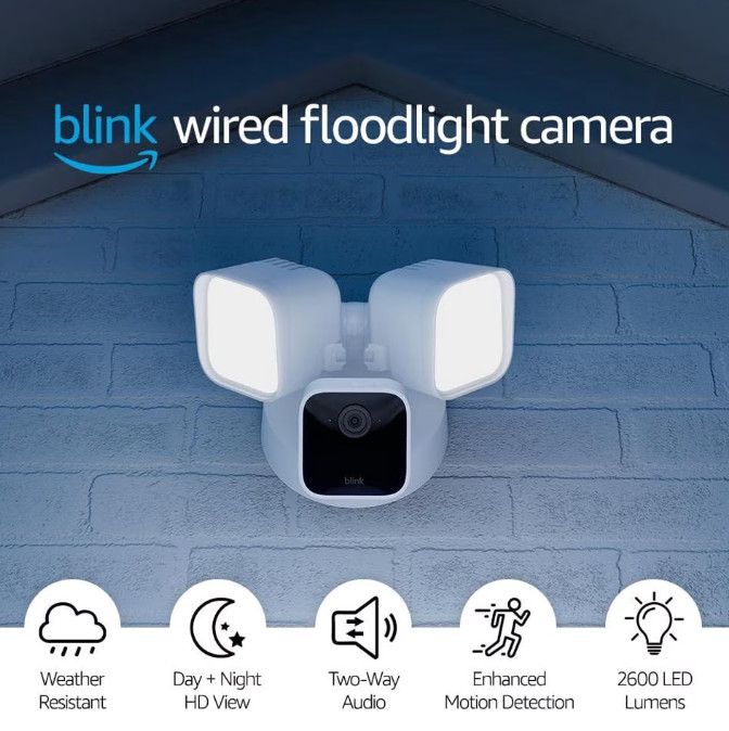 Blink Wired Floodlight Camera, 2600 Lumens, HD, Alexa, 1 Camera (White) gallery