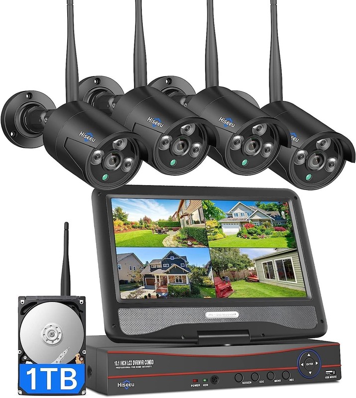 Hiseeu Home Security Camera System, 24/7 Recording Wired Plug-in Black-1