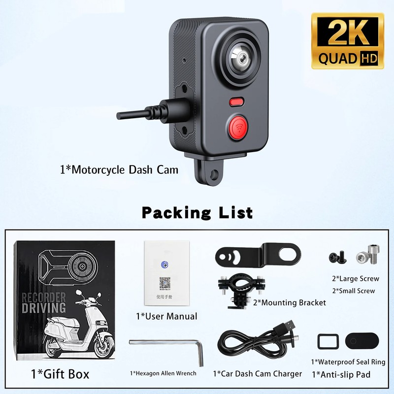 GPS 2K Motorcycle Cycling Recorder IP66 Waterproof 150° Fisheye Wide Angle Lens gallery