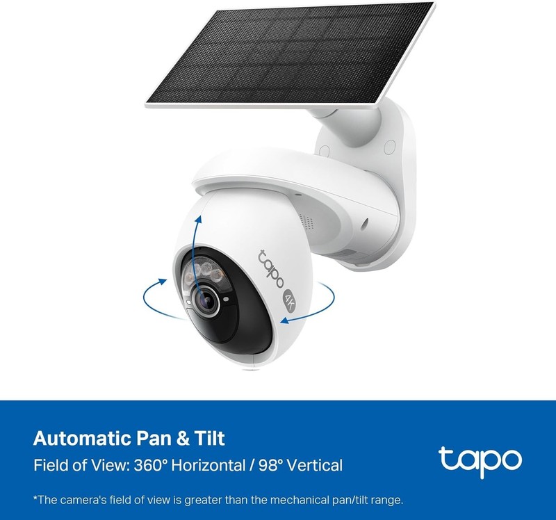Tapo 4K Outdoor Camera Wireless, Battery w/Solar Panel, White gallery