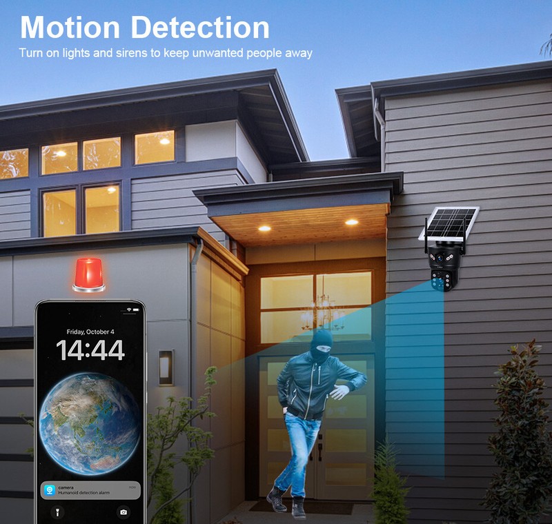 6MP Solar Camera WIFI Solar Panel Dual Lens Camera Home Security Cam + 128G Card gallery