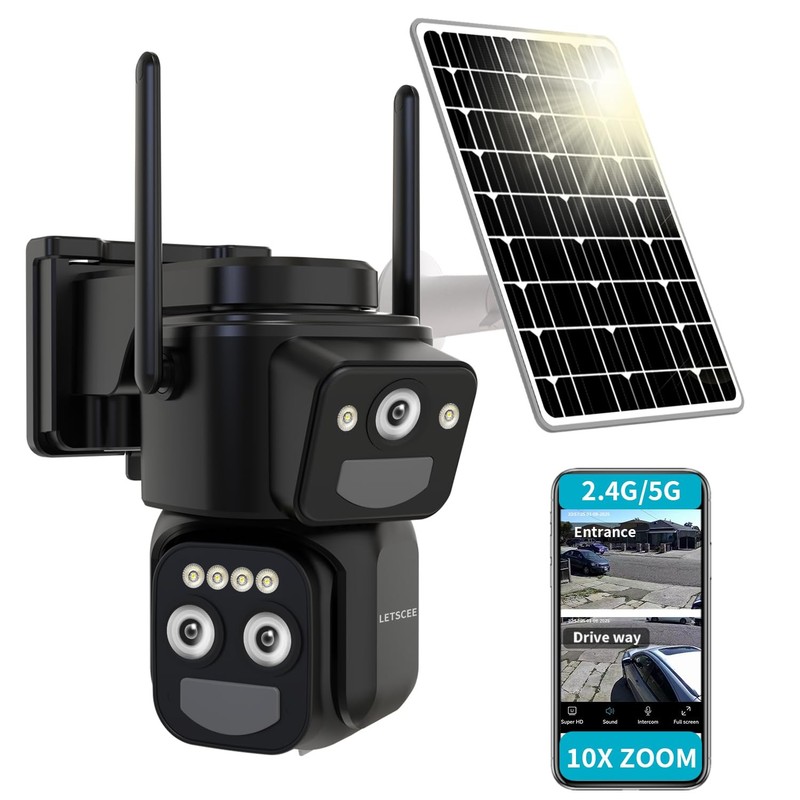 Security Cameras Wirelss Outdoor Solar Powered for Home Security, 360 View Ou…