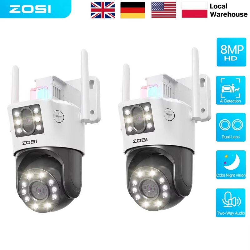 ZOSI C298 Max 4K Dual-Lens(2x4MP) WiFi PTZ Security Camera Outdoor Ultra-Wide An