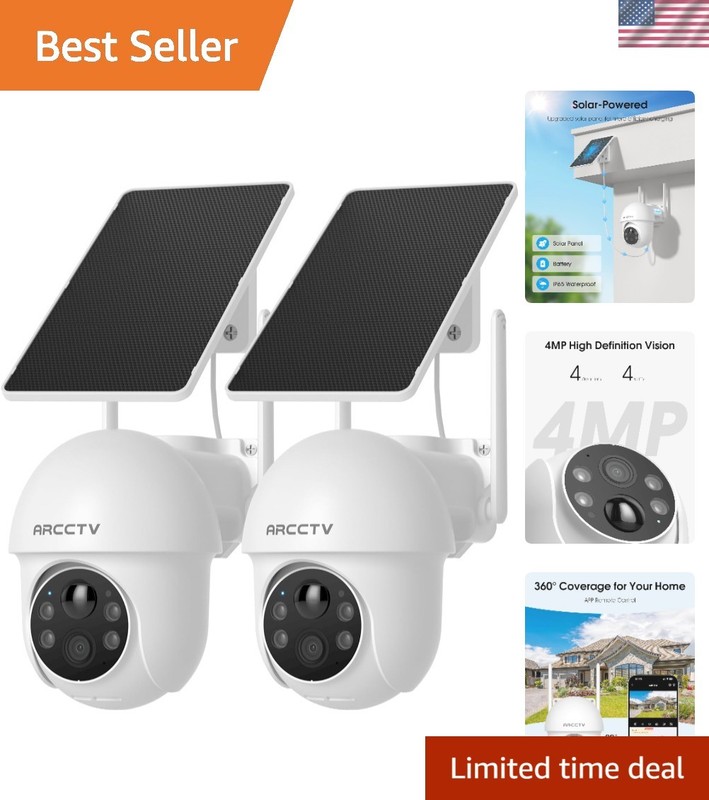 Battery & Solar Powered Outdoor Camera – Stunning 4MP Night Vision – 2 Pack