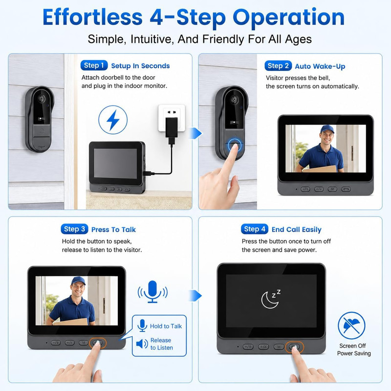 Wireless Doorbell Camera No Subscription No Wifi/App Needed for Home/Apartment/S gallery