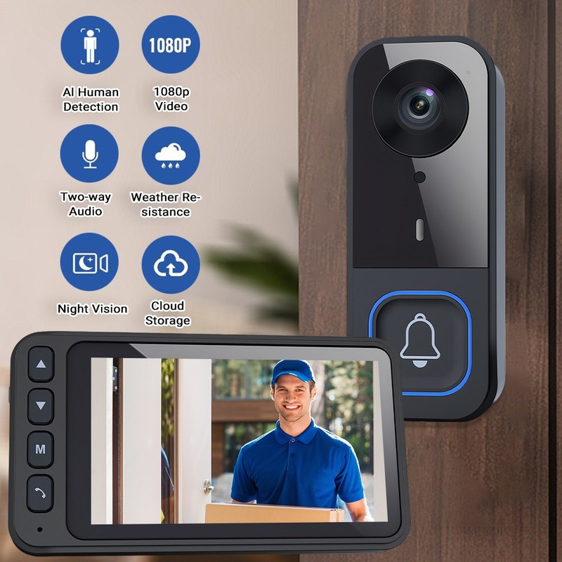 Wireless Video Camera Doorbell Monitor 2‑Way Talk Local Record for Home Security gallery