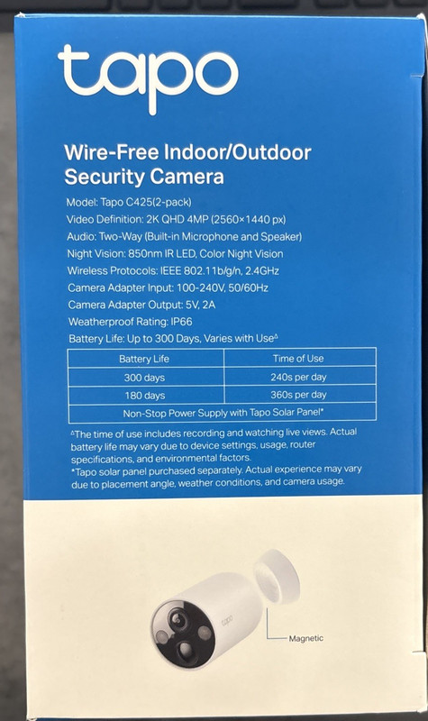Tapo C425 MagCam 2K Wireless Security Camera 2 Pack Battery Magnetic Mount gallery