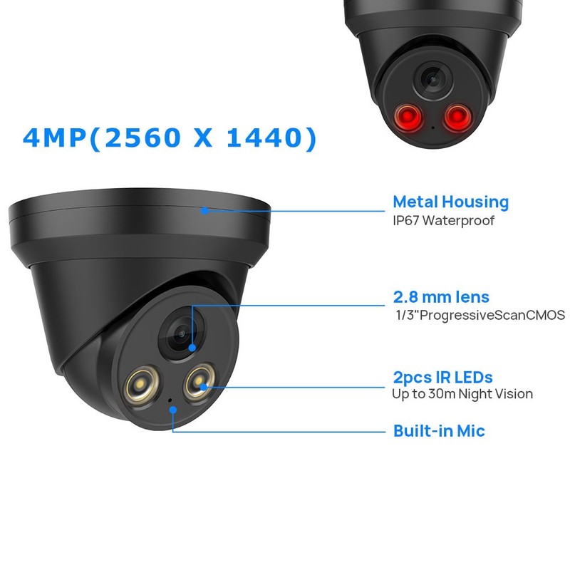 VIKYLIN Turret POE IR30M CCTV 4MP IP CAMERA ONVIF MIC Black Outdoor/Indoor Lot gallery
