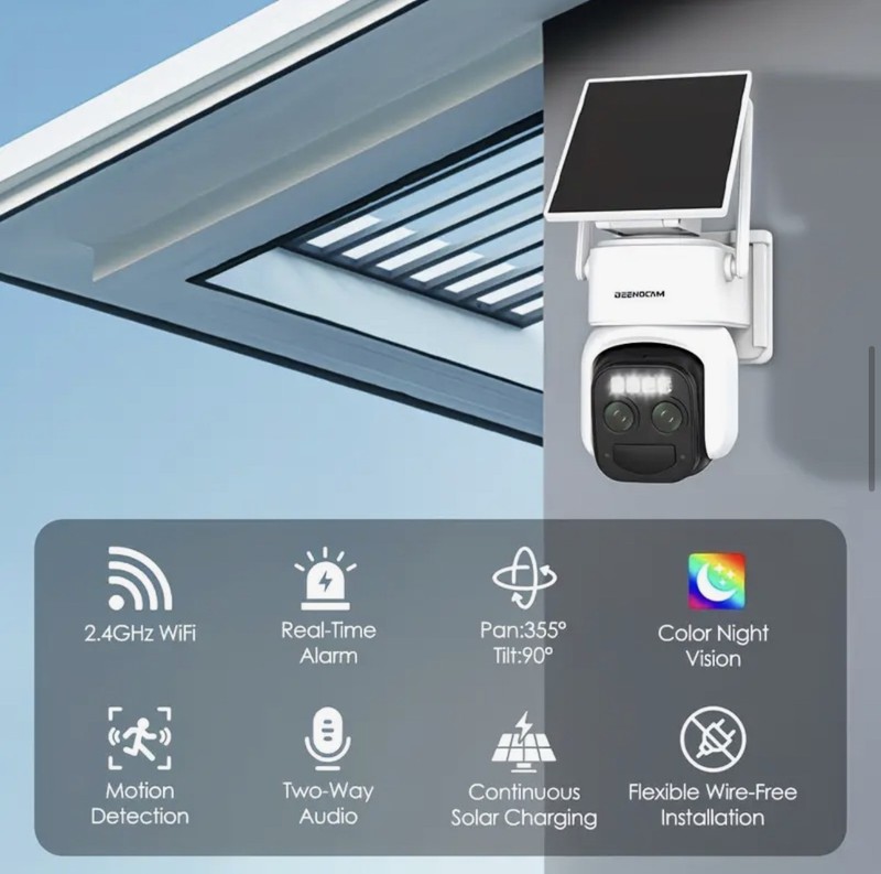 1080P Solar-Powered Security Camera, Dual Lenses, 360-Degree, Color Night Vision gallery