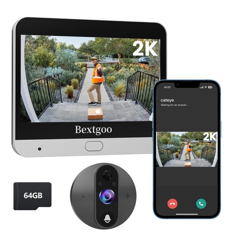 Peephole Camera, 2K Wireless Door Camera with Doorbell, 4.3″ Monitor, AI Moti…