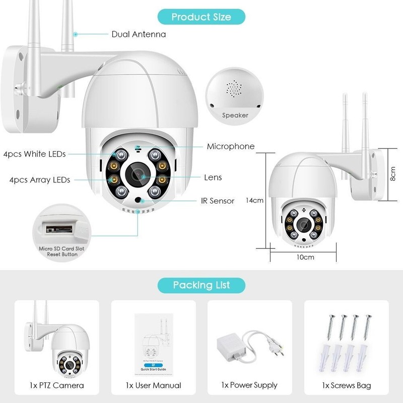 8MP 4K PTZ Wifi IP Camera Cloud HD 1080P 4X Digital Zoom CCTV Home Security Cam gallery