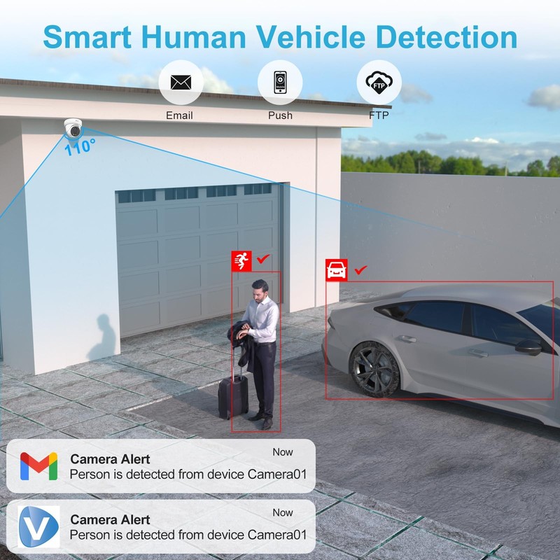 4K 8MP PoE , Full Metal Turret IP Outdoor Wired, AI Human Vehicle Detection, ... gallery