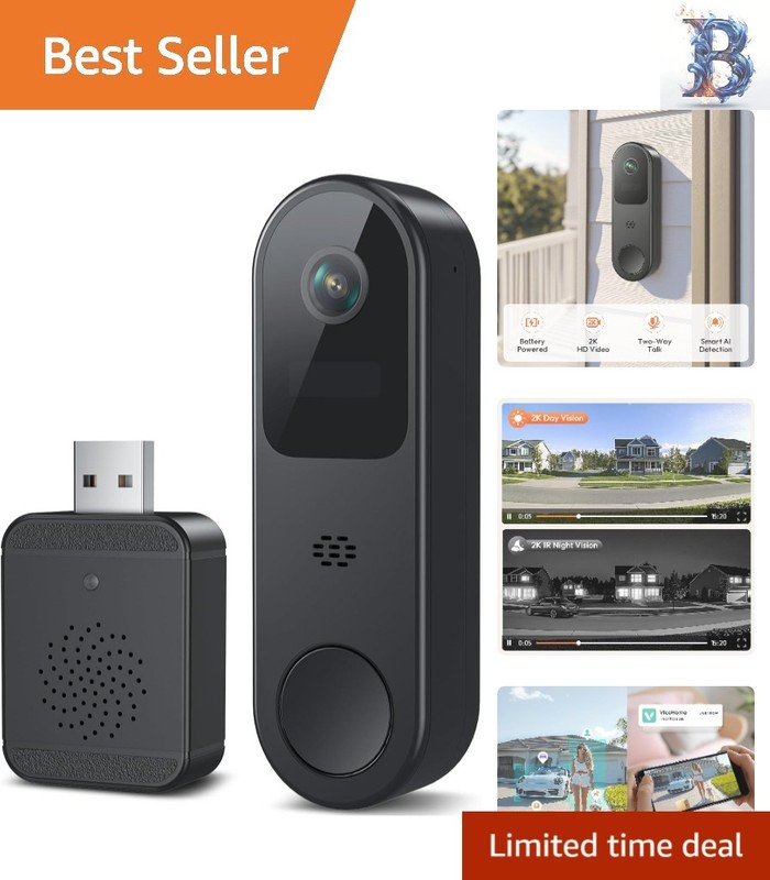 Wireless Smart Doorbell Camera with Night Vision – Compatible with Alexa