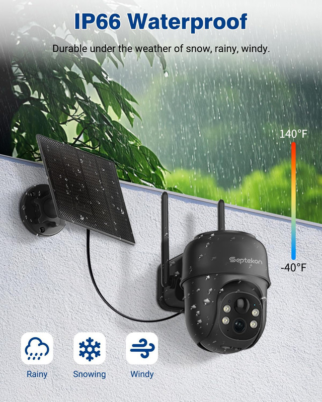 2K Solar Security Cameras Wireless Outdoor 2 Pack, 360°PTZ Battery Powered Outdo gallery