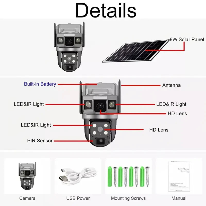 Solar Camera Outdoor Wireless 12MP WiFi 360° PTZ Security 10X Zoom PTZ CCTV gallery