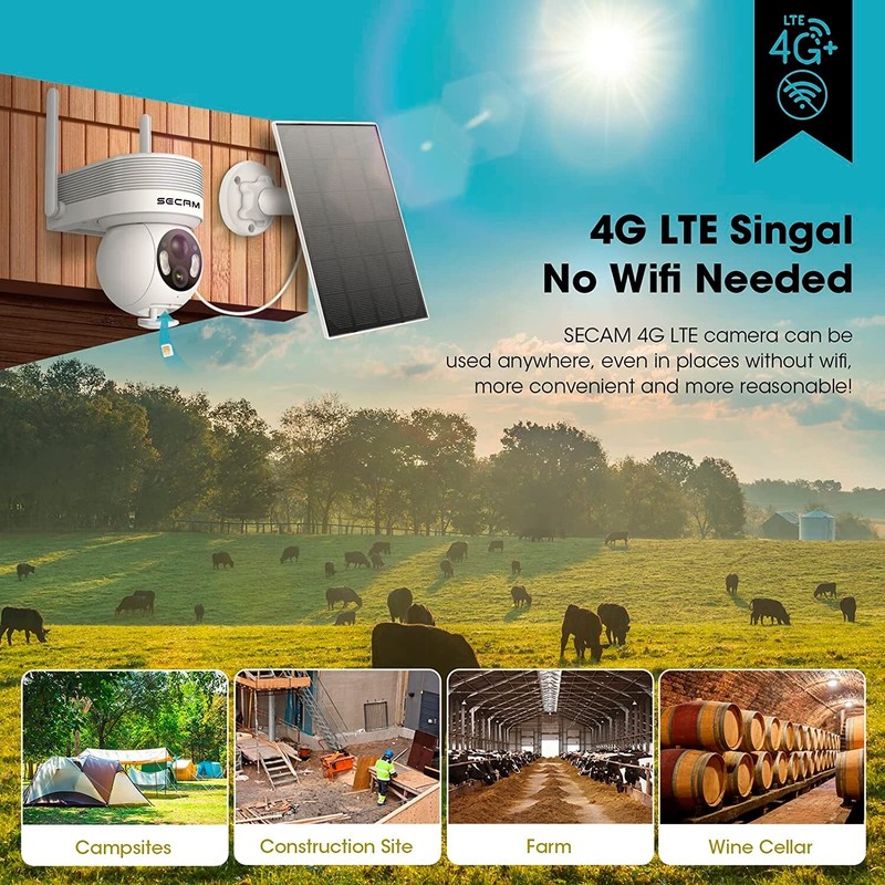 4G LTE Cellular Security Camera Wireless Outdoor with Solar Panel,3MP Color gallery