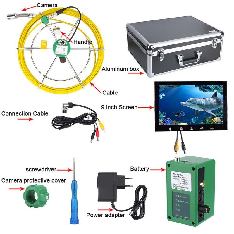 9"LCD 50M Pipe Inspection 1000 TVL Video Camera LED Waterproof Drain Pipe Sewer gallery