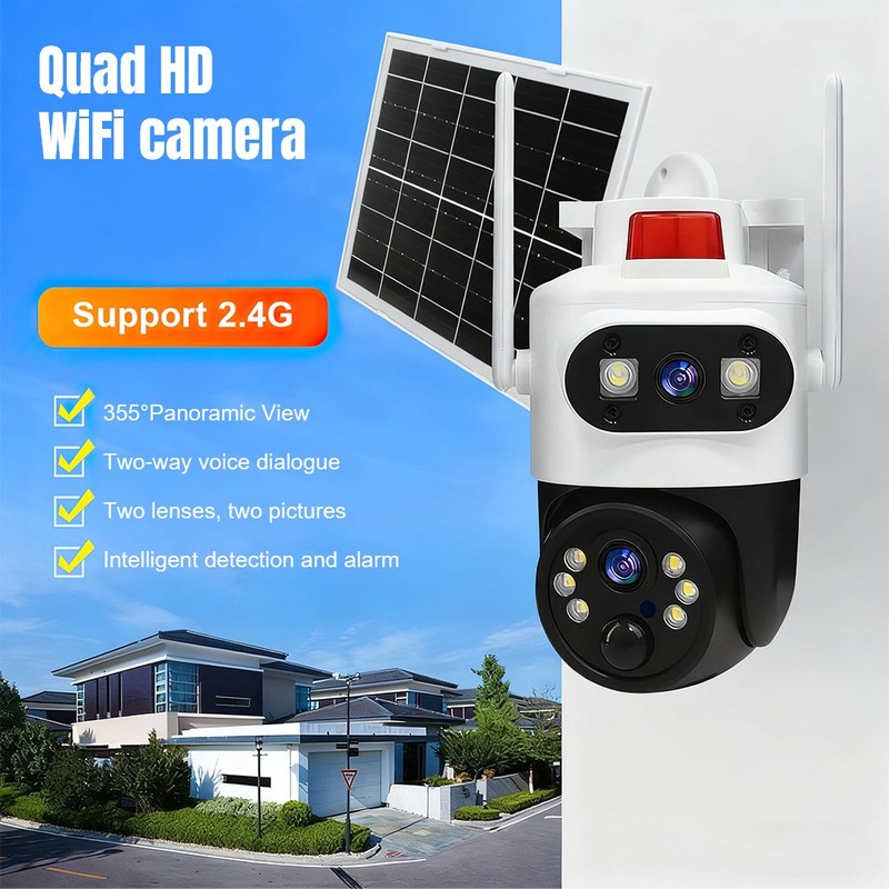 4MP HD 1080P WiFi Wireless Outdoor Solar Home Security Camera Dual Lens CCTV PTZ gallery