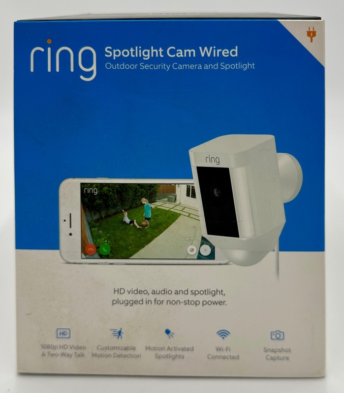 Ring Spotlight Cam Wired Gen 1 Plug-In Outdoor Camera White New Sealed