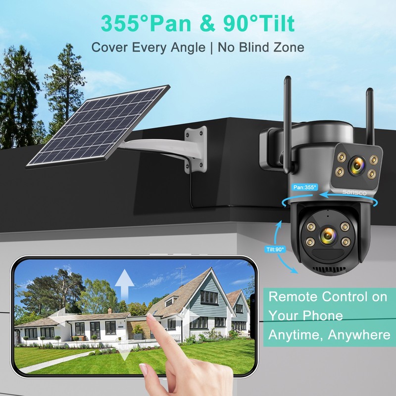 2PCS WIFI Solar PTZ Security Camera 4MP 5G Audio Dual Lens Wireless Color IR gallery