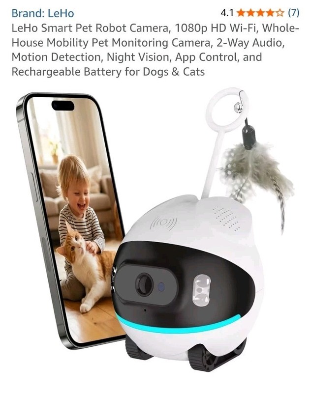 LeHo 1080p HD Smart Pet Robot Camera Whole House 2 Way Audio