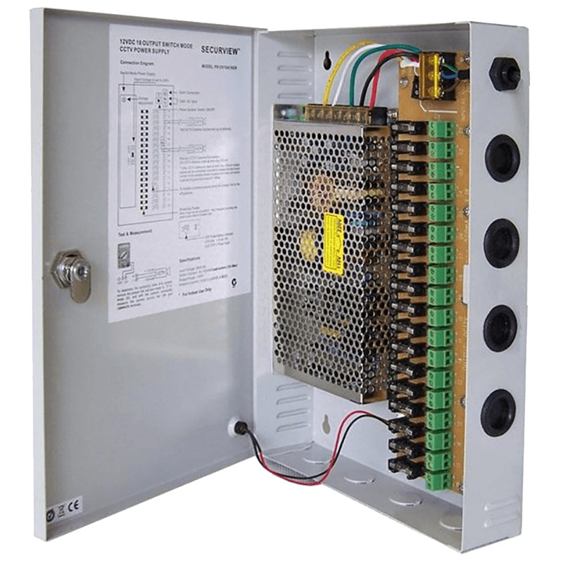 12V 20A 18P Plug and Play Heavy duty Power Box Distribution for Security Camera