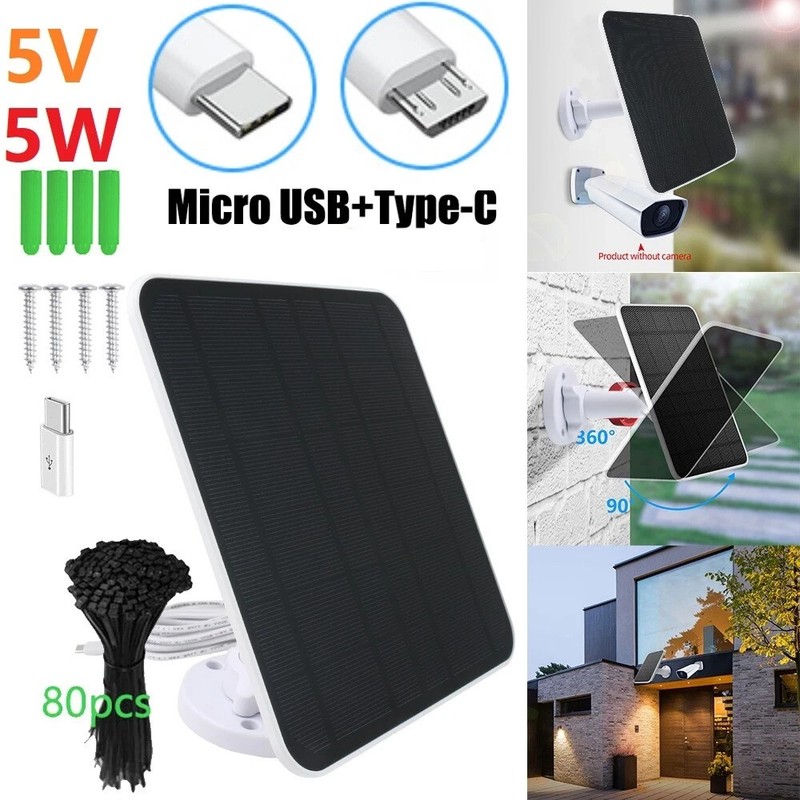 5W/5V Solar Panel For Outdoor Ring Spotlight Camera Security Cam Battery Charger gallery
