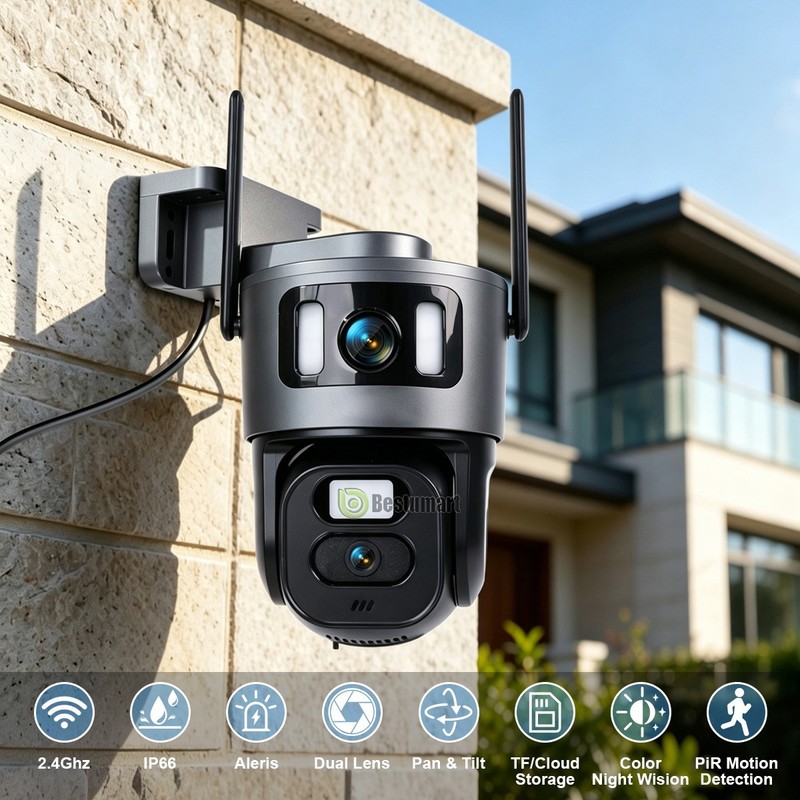 For Outdoor Wireless Camera Dual Lens 4K FHD Zoom Color IR Night Vision PTZ Cam gallery