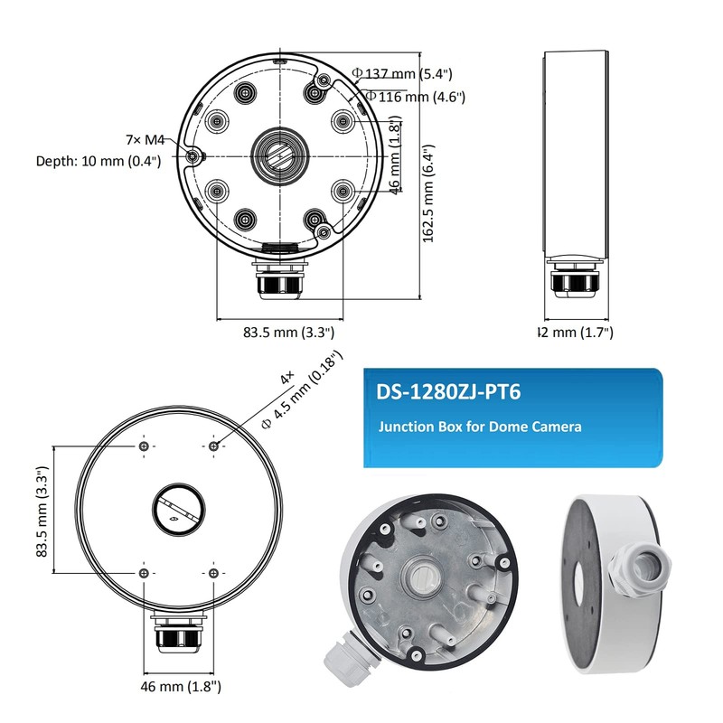 DS-1280ZJ-PT6 Water-Proof Junction Box Mount Bracket for Bullet&Dome Cameras,... gallery