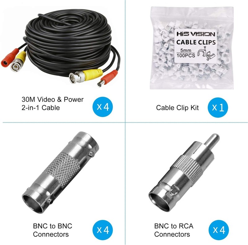 4 Pack 100ft BNC Video Power Cable, Security Camera Wire Cord 100ft-Black gallery